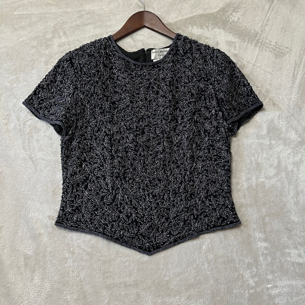 Adrianna Papell Silk Top Formal Black Beaded Medium Embellished Zip Fairy Goth
